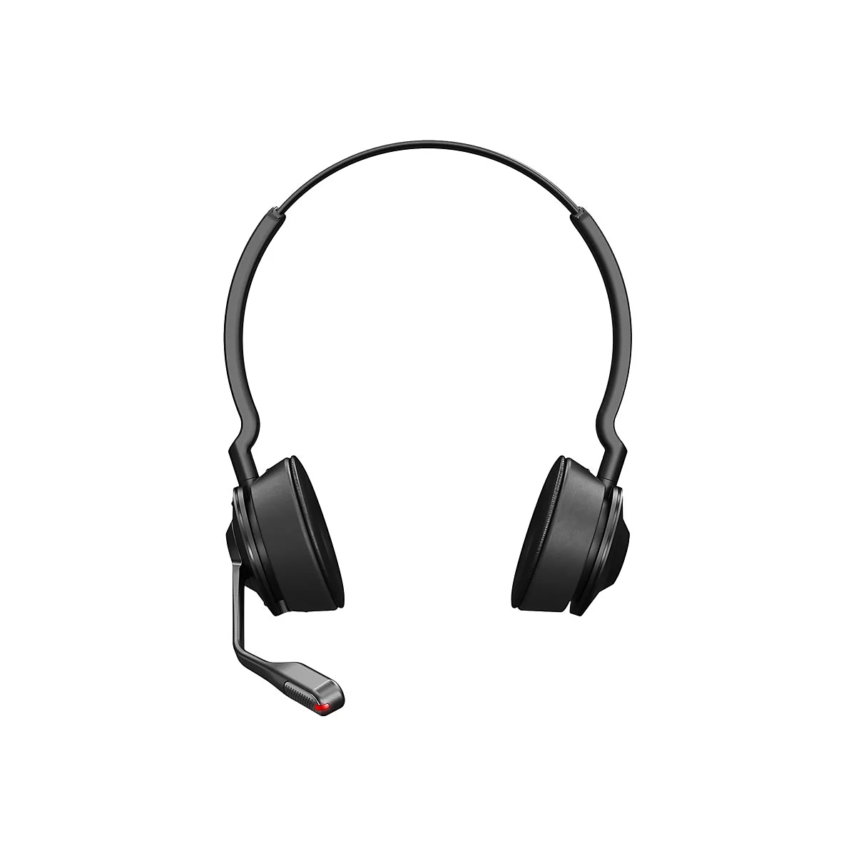 Schwarzes Headset mit Mikrofon auf weißem Hintergrund.