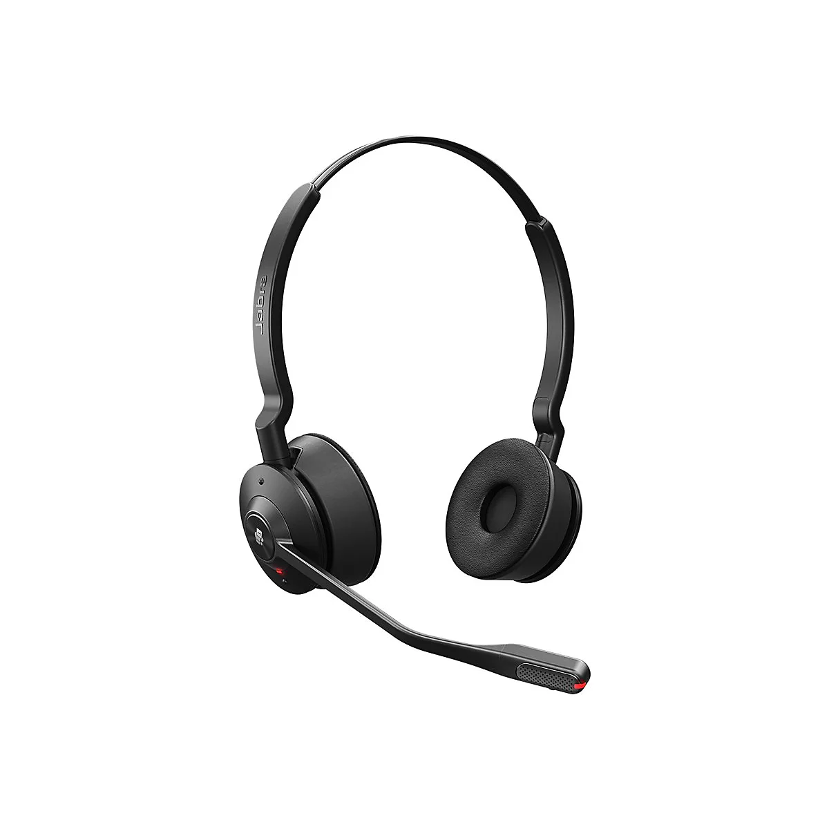 Schwarzes Jabra-Headset mit Bügel und Mikrofon, vor weißem Hintergrund.