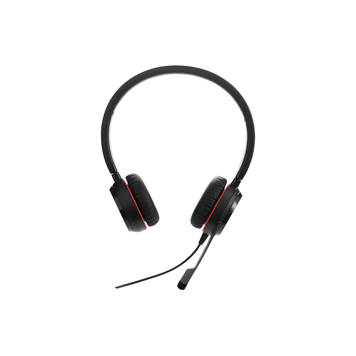 Casque noir avec accent rouge sur fond blanc.