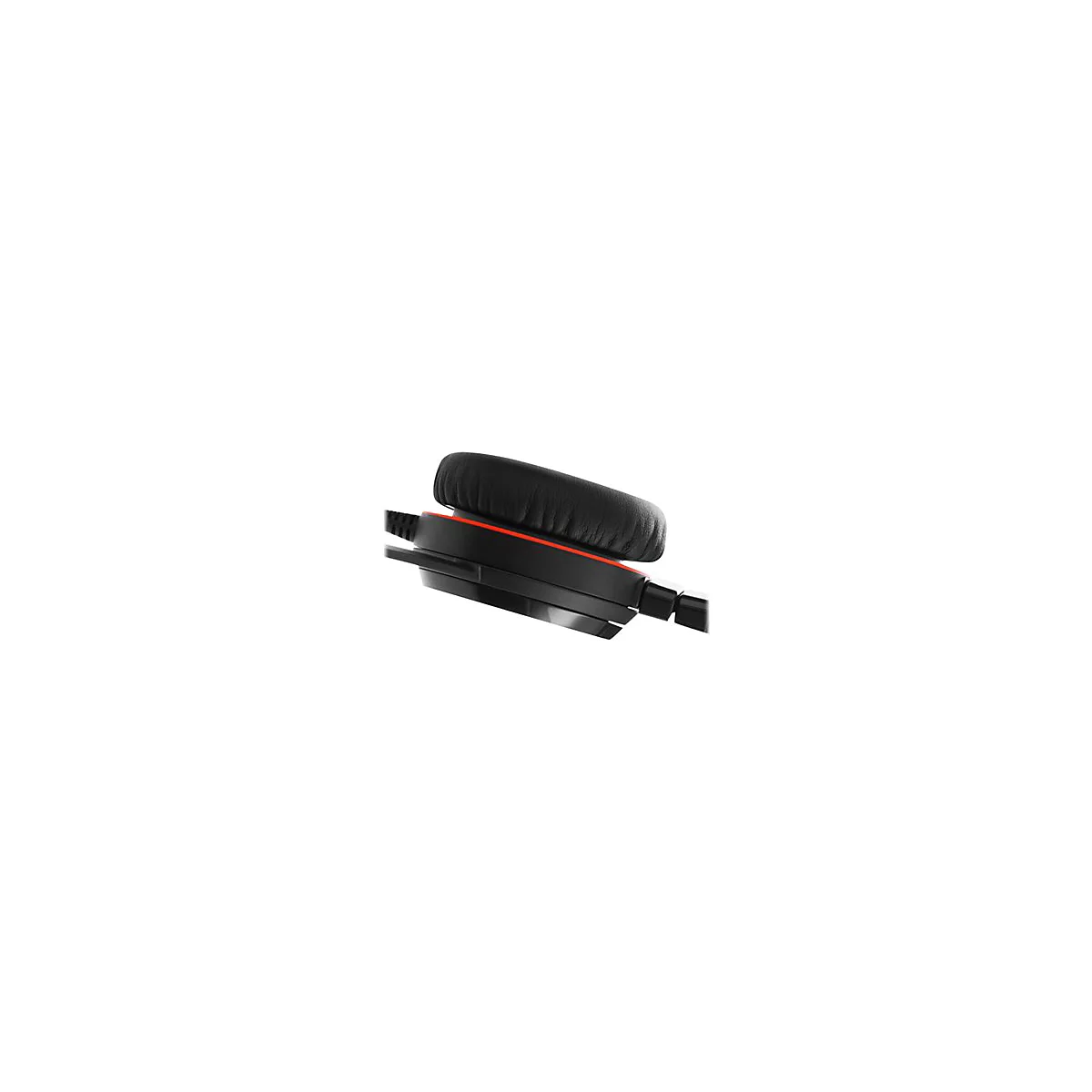 Casque noir avec ligne rouge. La partie oreillette est rembourrée.