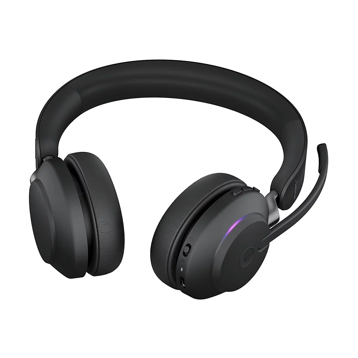 Schwarzer Over-Ear-Kopfhörer mit Mikrofon, weißer Hintergrund.