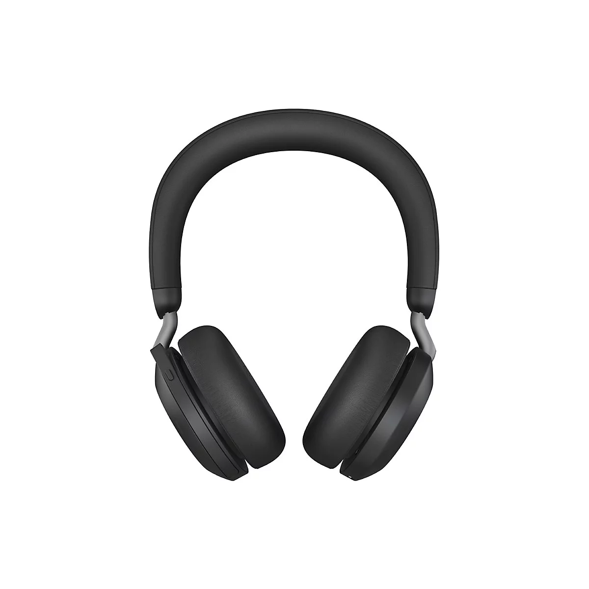 Casque circum-auriculaire noir sur fond blanc. L'arceau est incurvé, les oreillettes sont ovales.