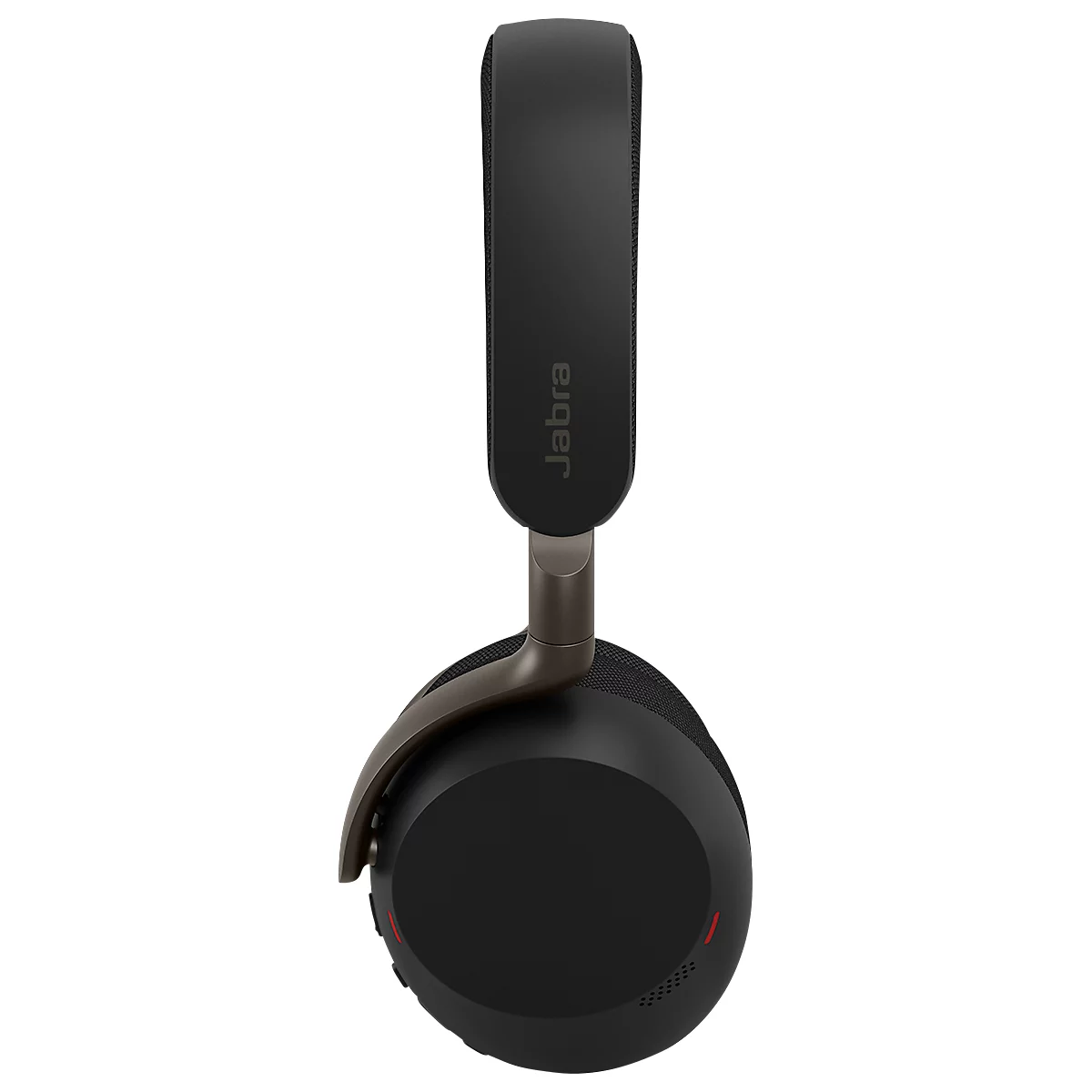 Casque noir avec des accents marron. Le casque est de la marque Jabra.