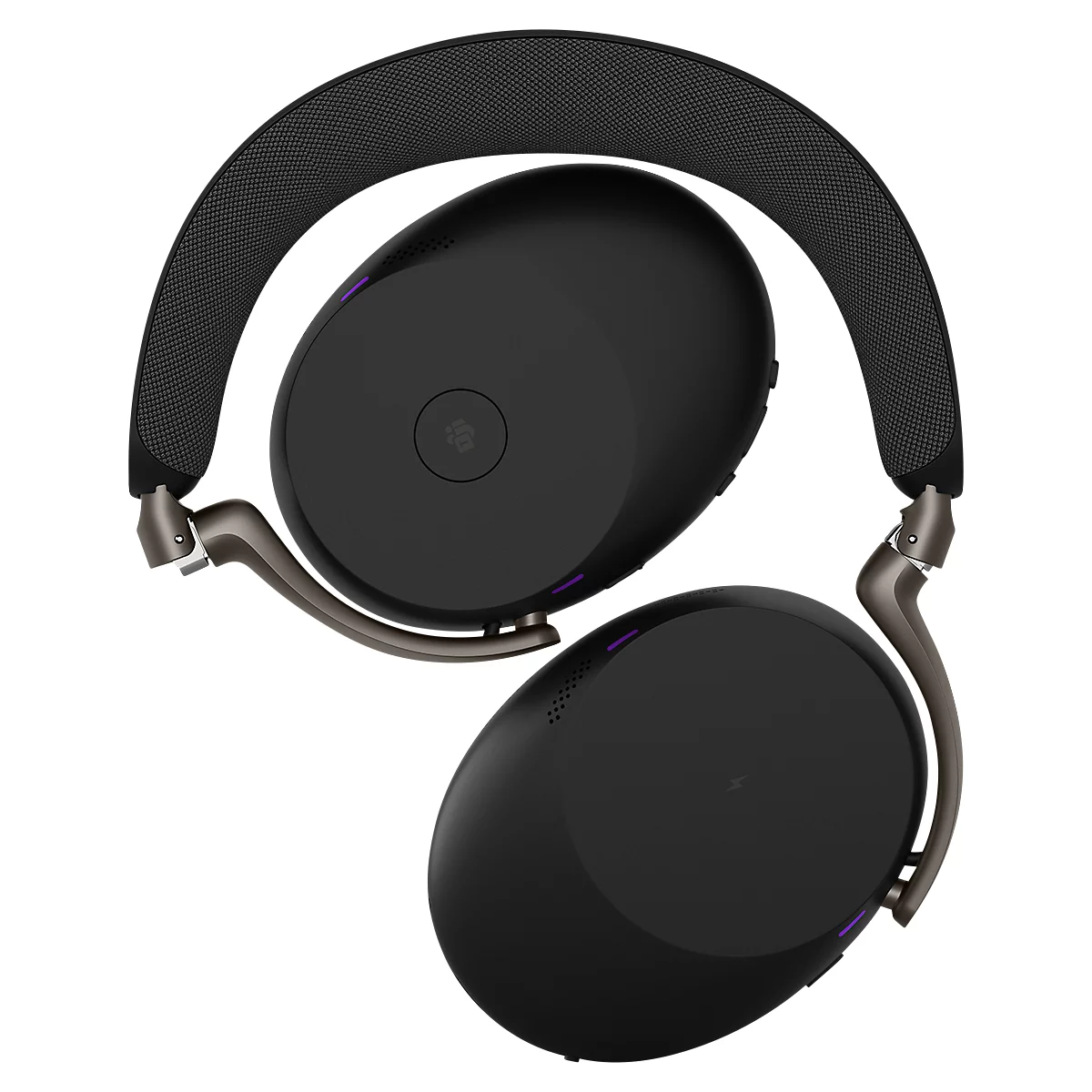 Casque noir avec bandeau rembourré et oreillettes ovales.