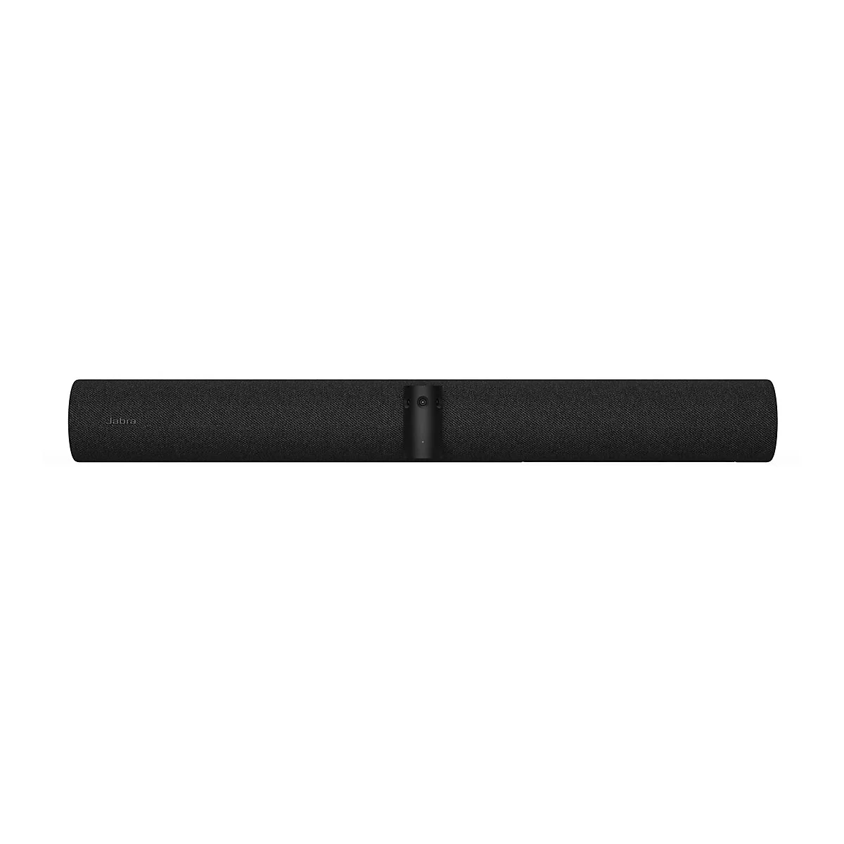 Schwarze Soundbar, vorne zylindrisch, zentraler Steg mit Knöpfen, Jabra Logo.