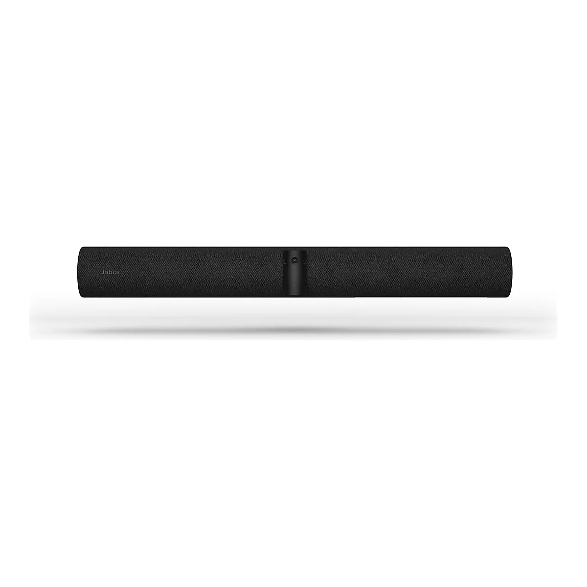 Ein schwarzes Soundbar mit Jabra Logo auf weißem Hintergrund.