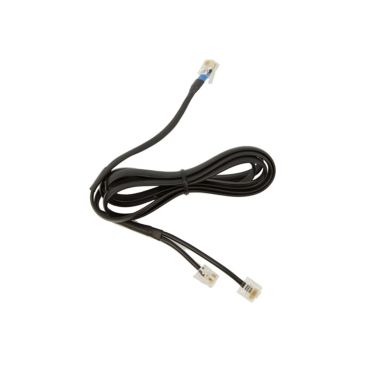 Schwarzes Netzwerkkabel mit zwei RJ45 Steckern.