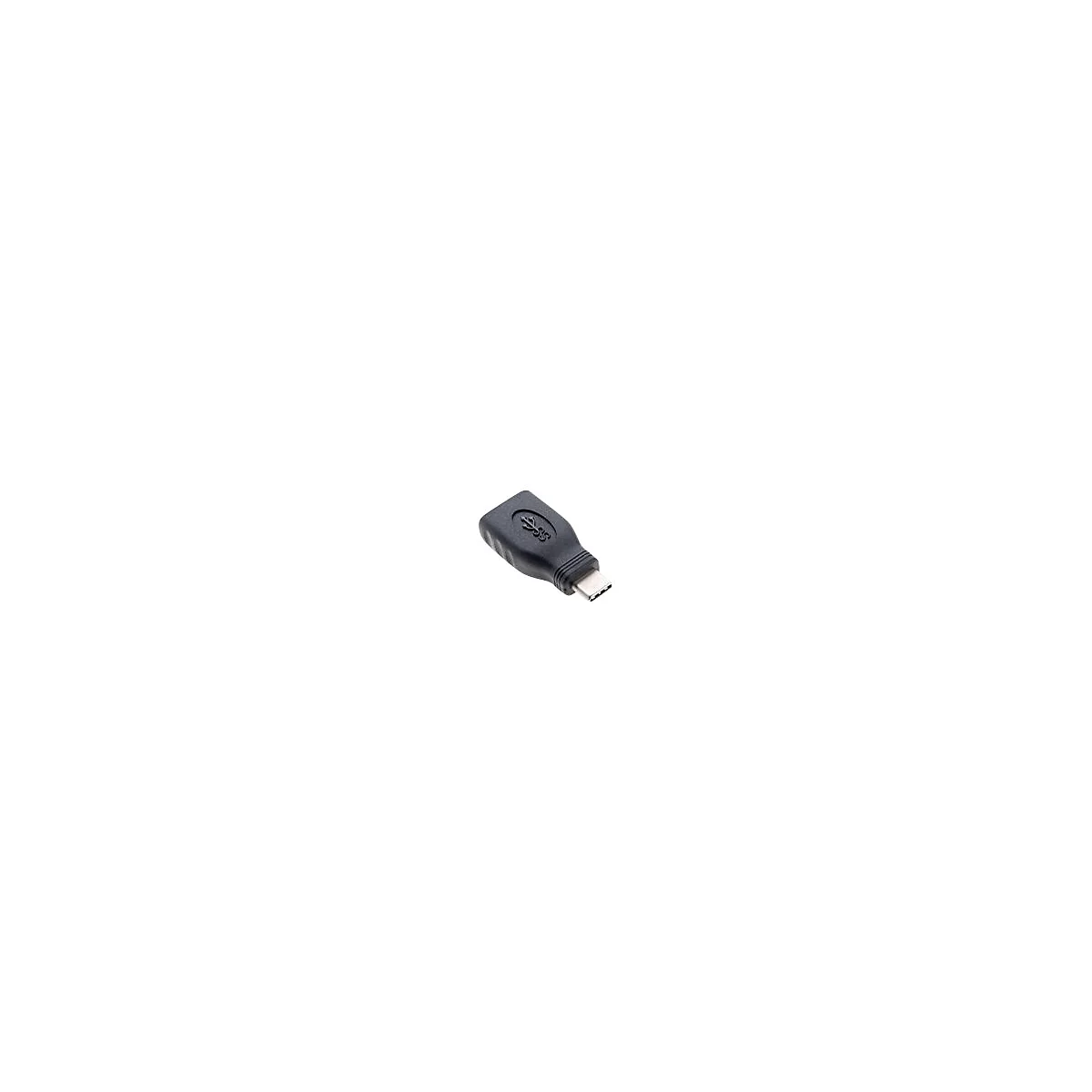 Schwarzer USB-C-Adapter, zeigt das USB-Symbol und den USB-C-Stecker.