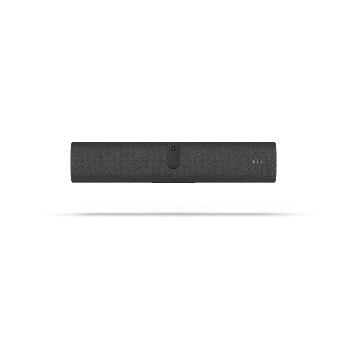 Dunkelgraue Jabra Videokonferenz-Leiste auf weißem Hintergrund mit zentraler Kamera.
