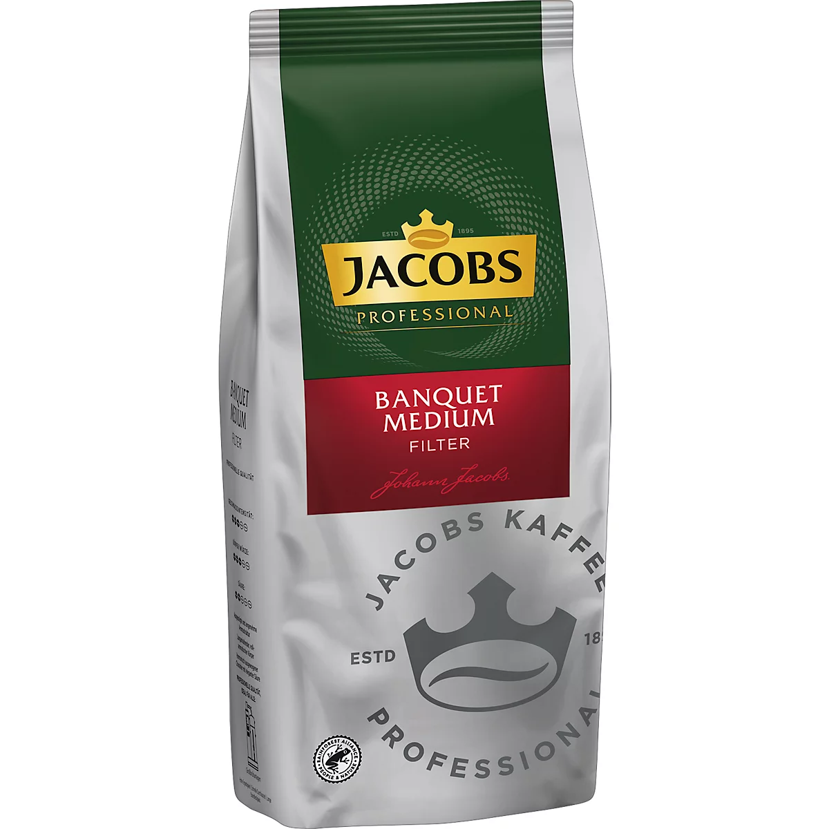 Jacobs Banquet Medium filterkoffie, 1 kg, High Yield, RA-gecertificeerd, intensiteit 3/5, voor filtermachines