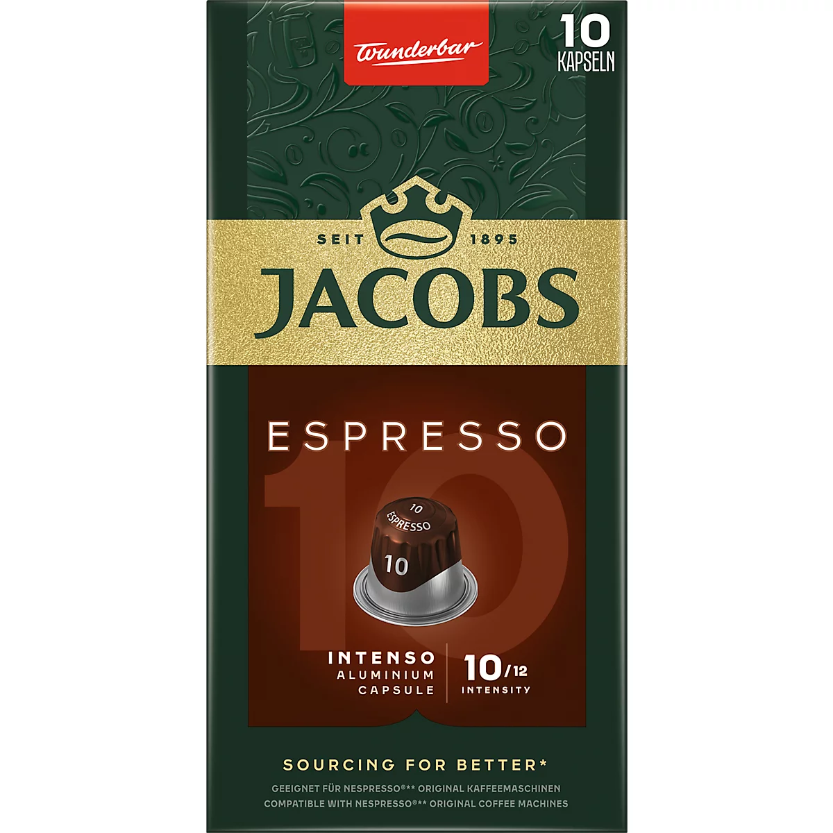 Jacobs Espresso 10 Intenso Kaffeekapseln, Röstkaffee, 10 x 52 g, Nespresso®-kompatibel, gemahlen