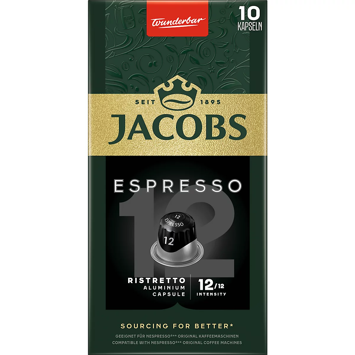 Jacobs Professional Espresso 12 Ristretto Kaffeekapseln, Röstkaffee, 10 x 52 g, Nespresso®-kompatibel, gemahlen