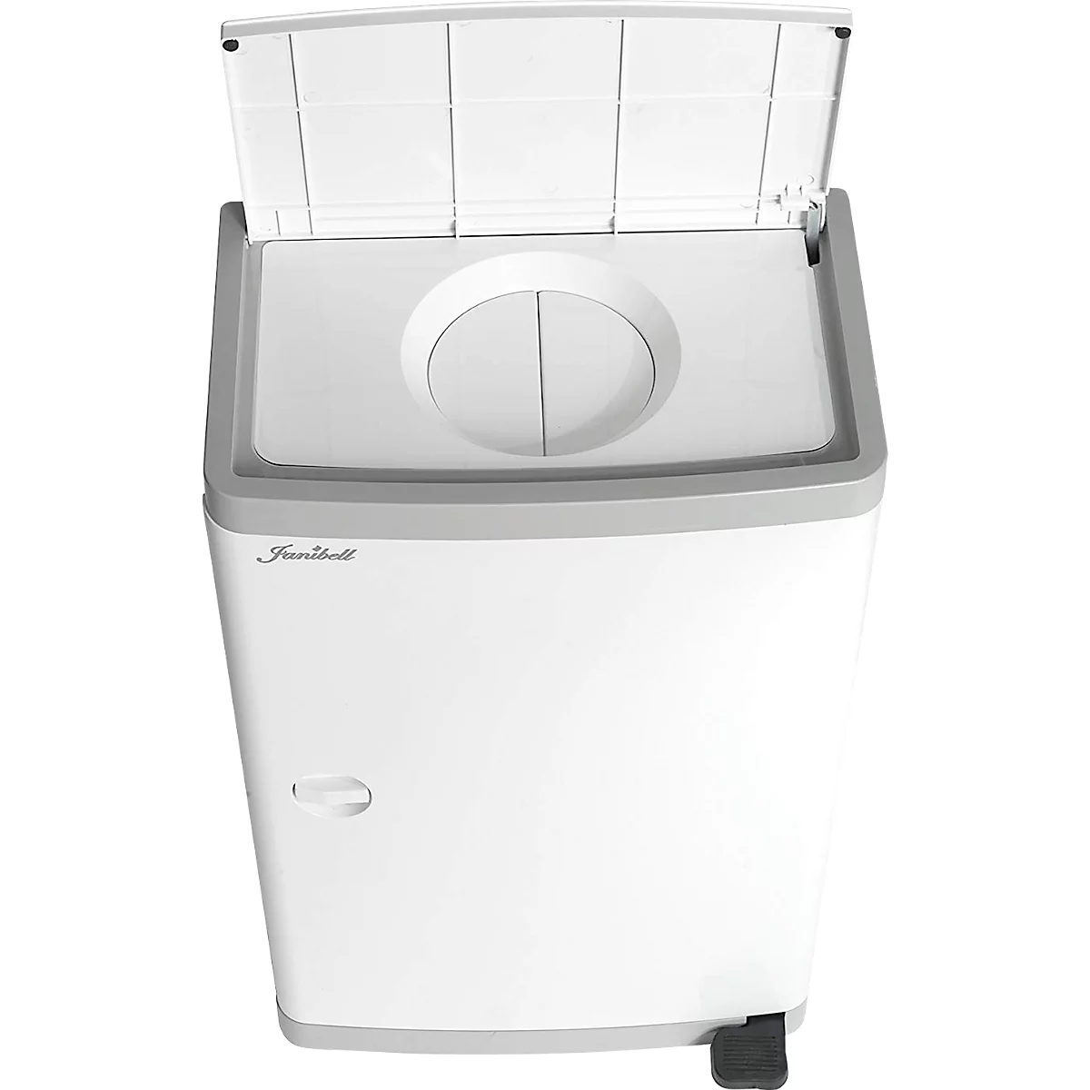 Janibell luieremmer, inhoud 43 l, met voetpedaal &amp; dubbel deksel, L 140 x B 292 x H 422 mm, ABS kunststof, wit