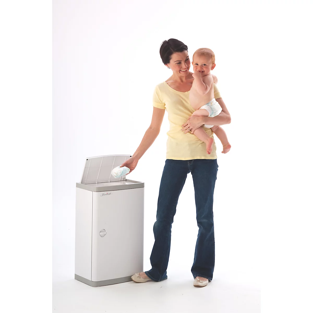Janibell luieremmer, inhoud 43 l, met voetpedaal &amp; dubbel deksel, L 140 x B 292 x H 422 mm, ABS kunststof, wit