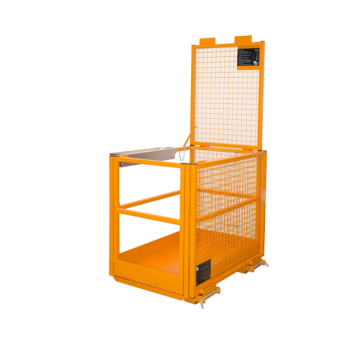 Jaula de trabajo para carretillas elevadoras tipo MB-II Bauer*, para 2 personas, hasta 300 kg, L 1040 x A 1300 x H 2155 mm, amarillo-naranja RAL 2000