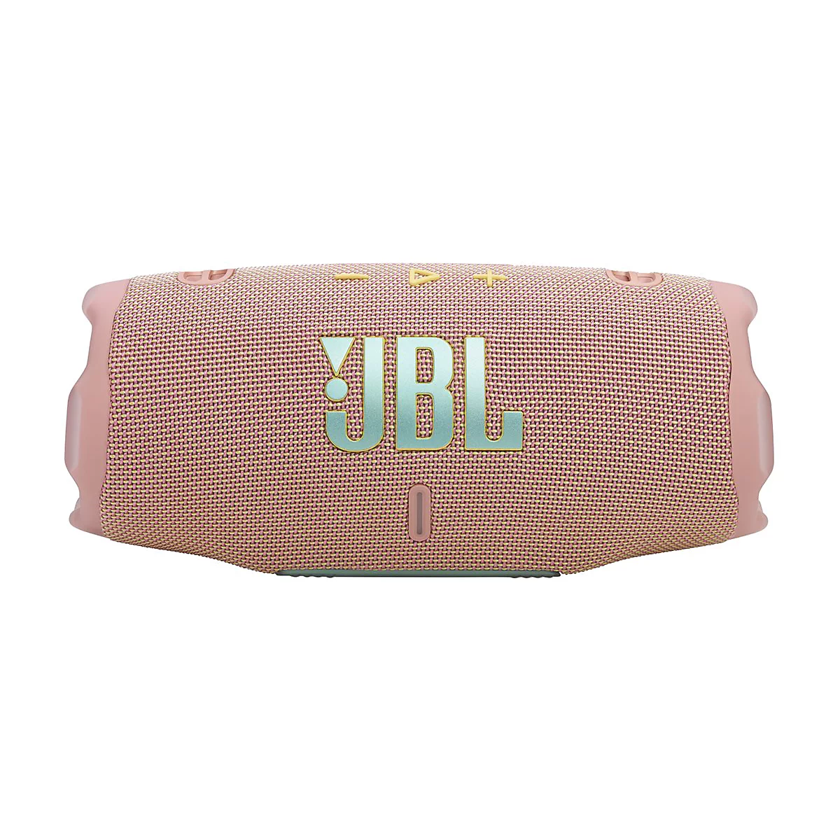 Rosa JBL Lautsprecher auf weißem Hintergrund, mit JBL-Logo.