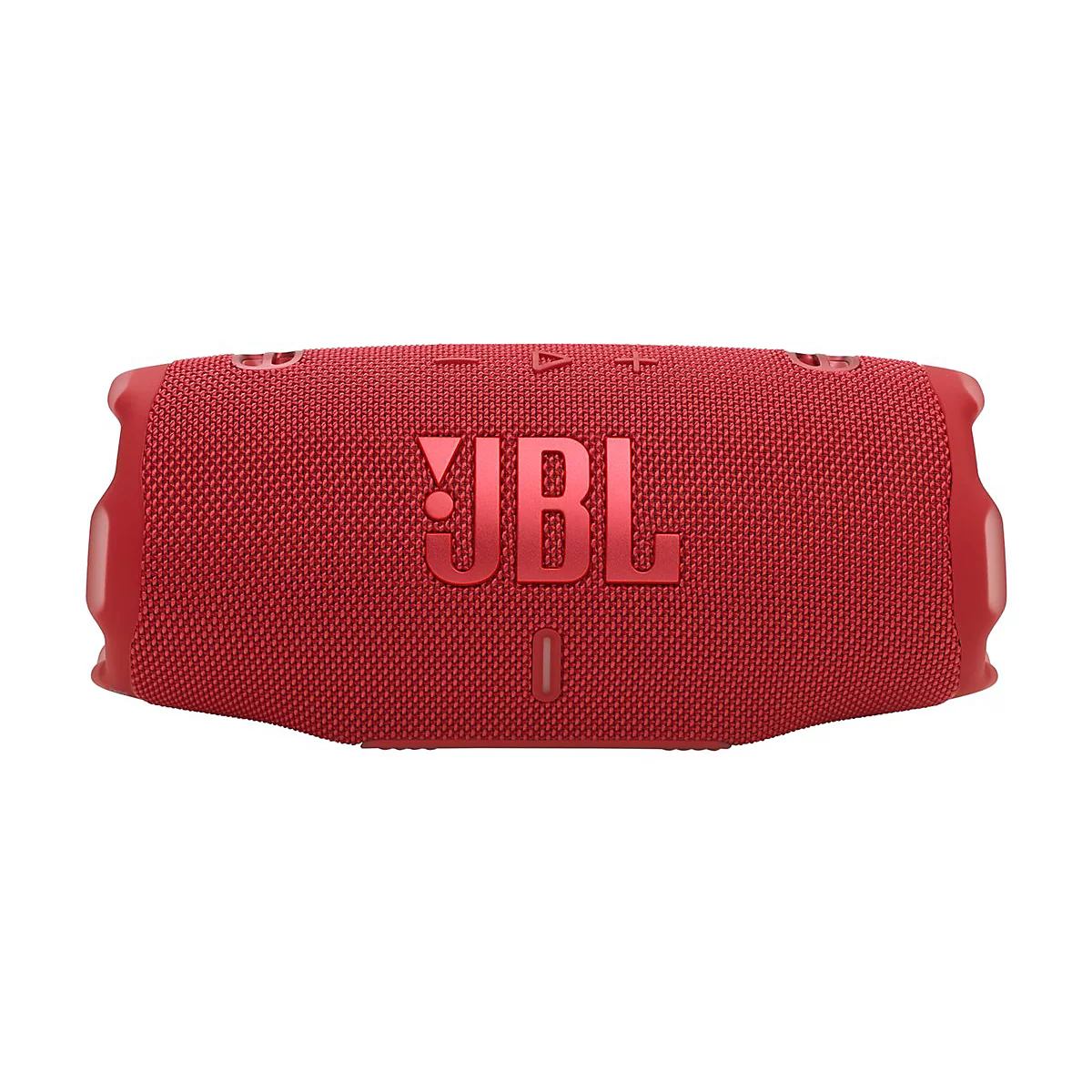 Roter JBL-Lautsprecher vor weißem Hintergrund. Auf der Vorderseite ist das JBL-Logo prominent zu sehen.