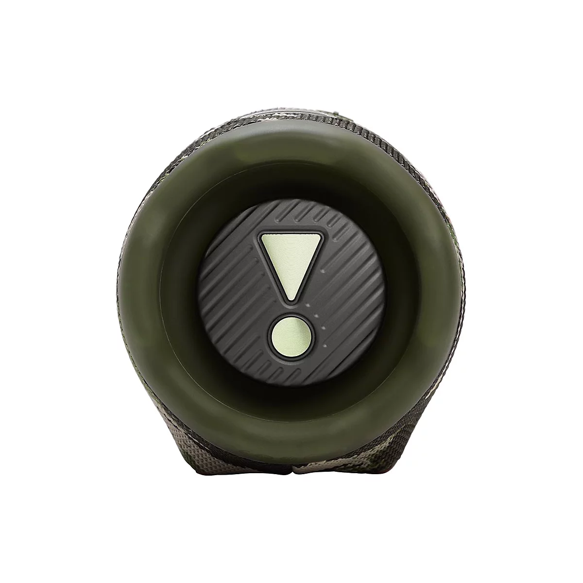 Draufsicht auf einen grünen Bluetooth-Lautsprecher mit Ausrufezeichen-Symbol.