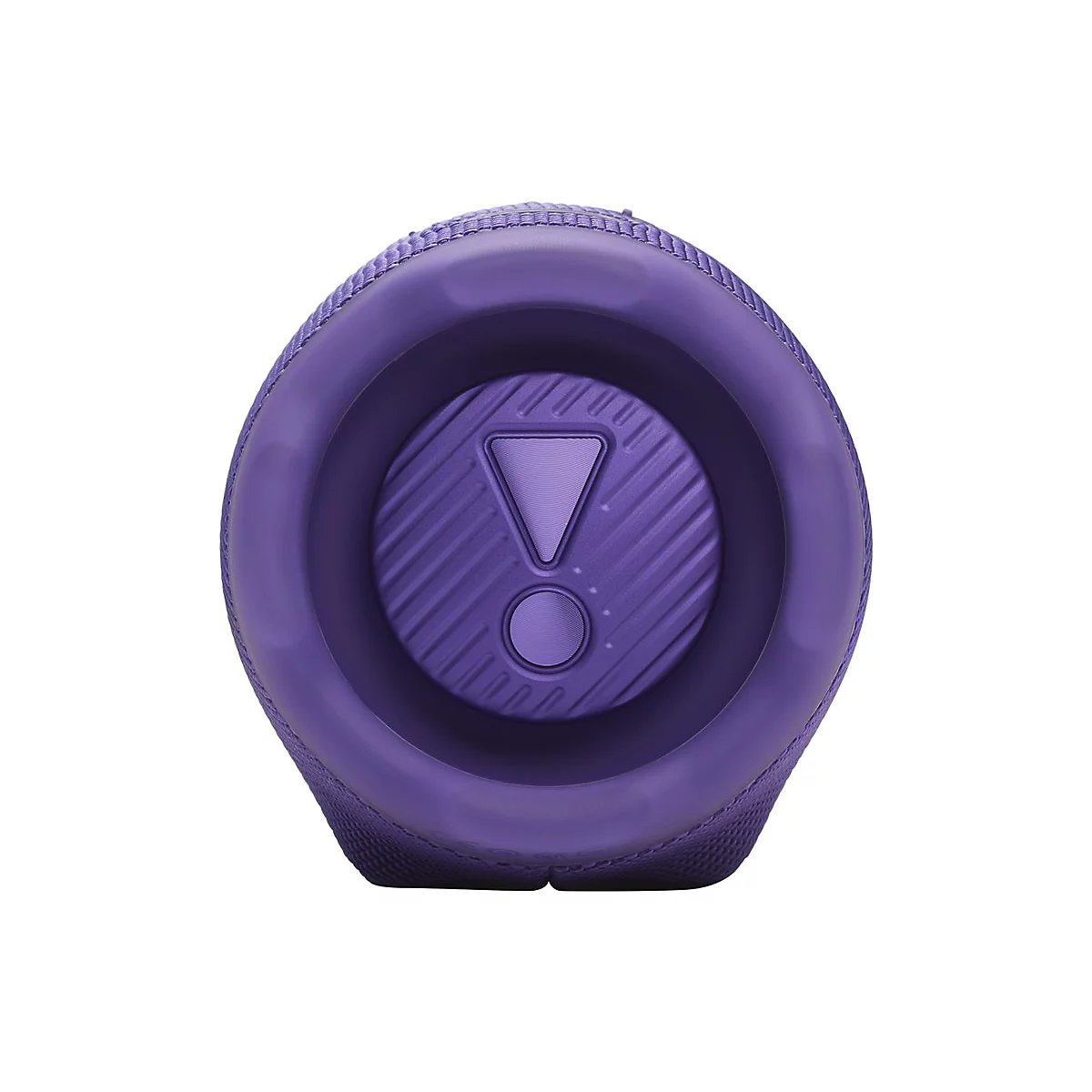 Nahaufnahme der lila Bassmembran eines JBL Bluetooth-Lautsprechers mit zentralem Markenlogo.