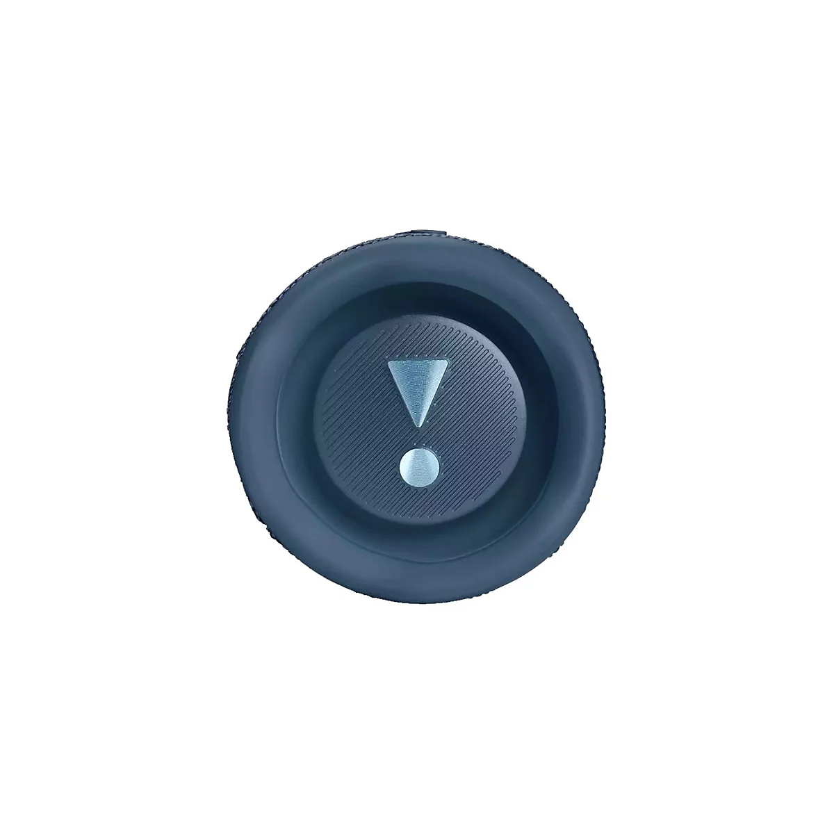 Nahaufnahme der blauen, passiven Bassmembran eines JBL Bluetooth-Lautsprechers mit mittigem Logo.