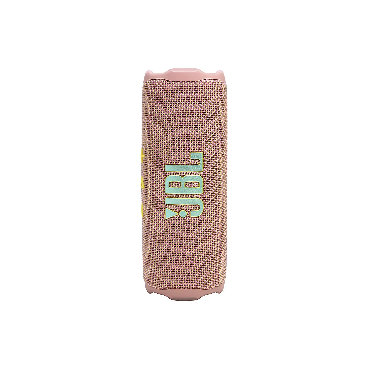 Zylindrisch geformter, roter JBL-Lautsprecher mit grünem JBL-Schriftzug.