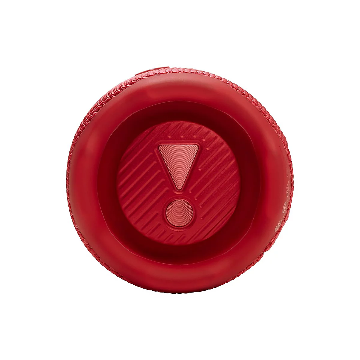 Rote, kreisförmige Passiv-Bassmembran eines JBL-Lautsprechers mit mittigem Logo auf weißem Hintergrund.