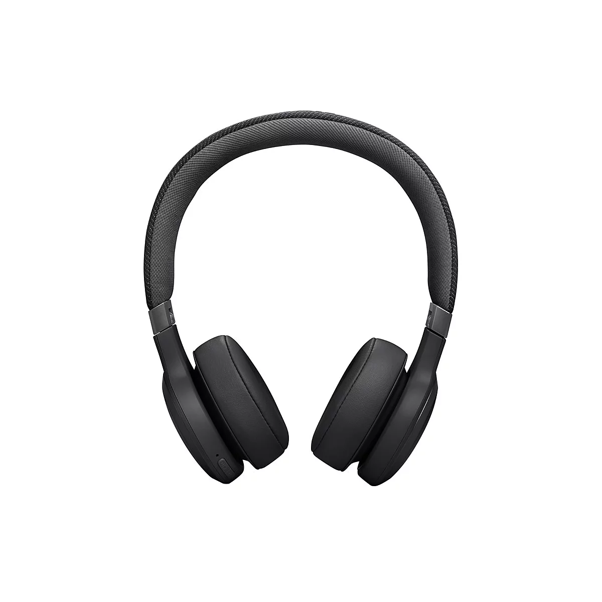Schwarzer Over-Ear-Kopfhörer mit texturiertem Kopfbügel und gepolsterten Ohrmuscheln auf weißem Hintergrund.