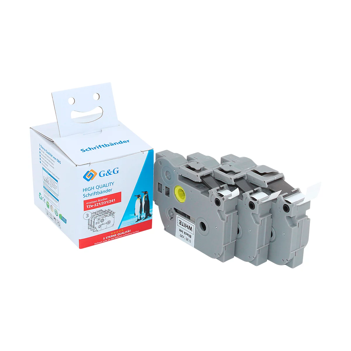 Jeu de 3 rubans de lettrage compatibles avec le ruban de lettrage Brother TZe-221/231/241, blanc/noir, L 8 m x l 9/12/18 mm