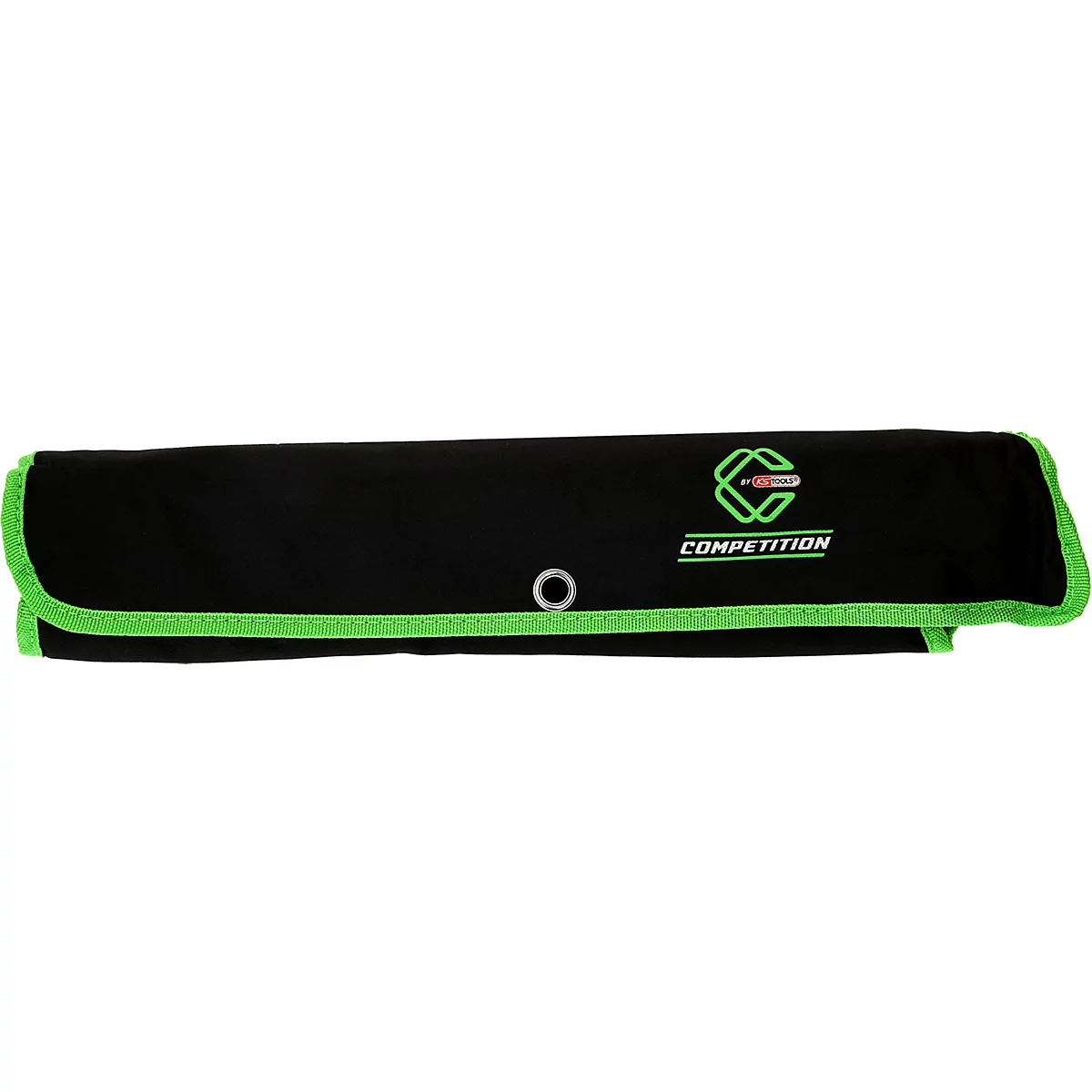 Sac enroulable noir avec bordure vert fluo et l'inscription blanche COMPETITION ainsi qu'un logo.