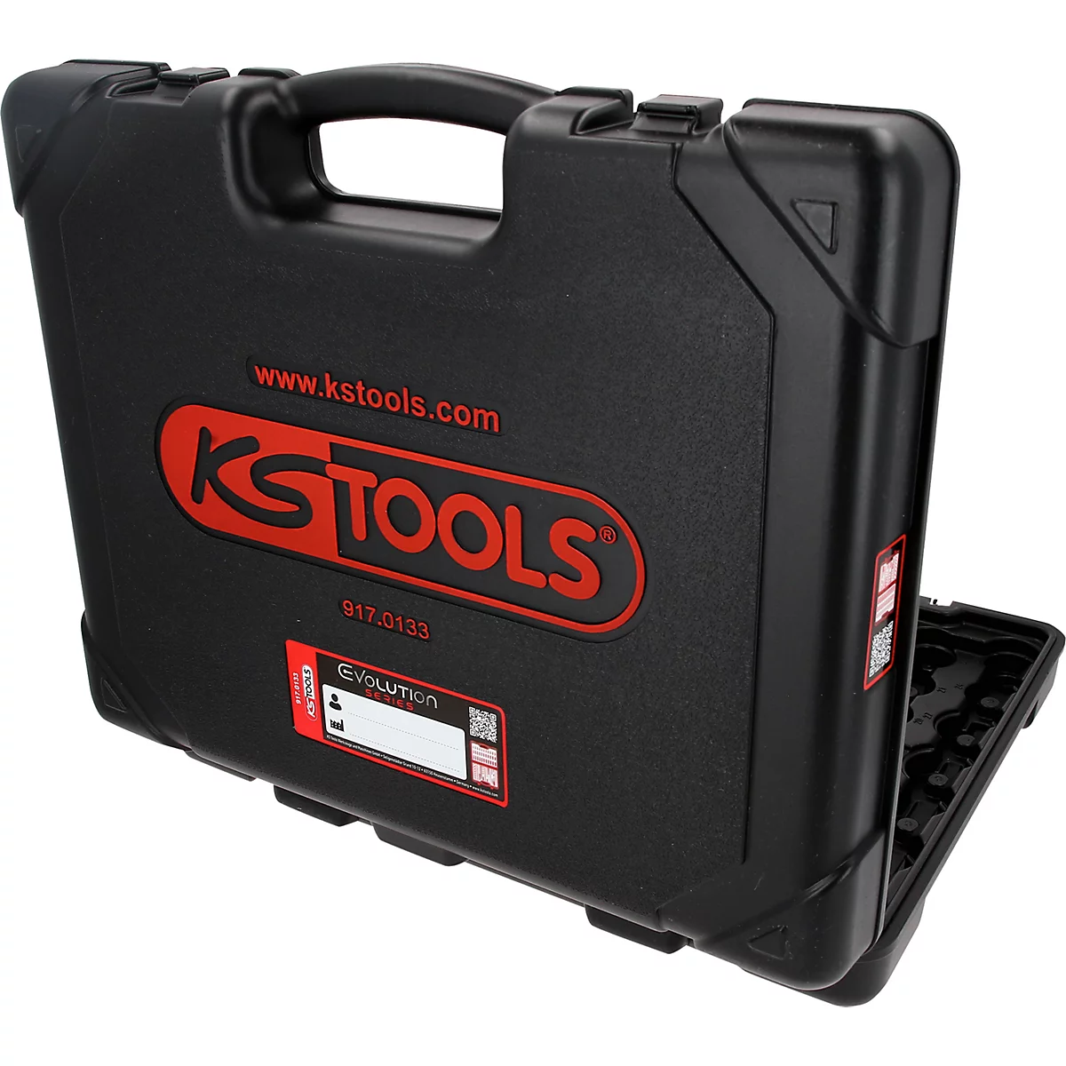 Mallette à outils noire KS Tools avec logo rouge sur fond neutre.