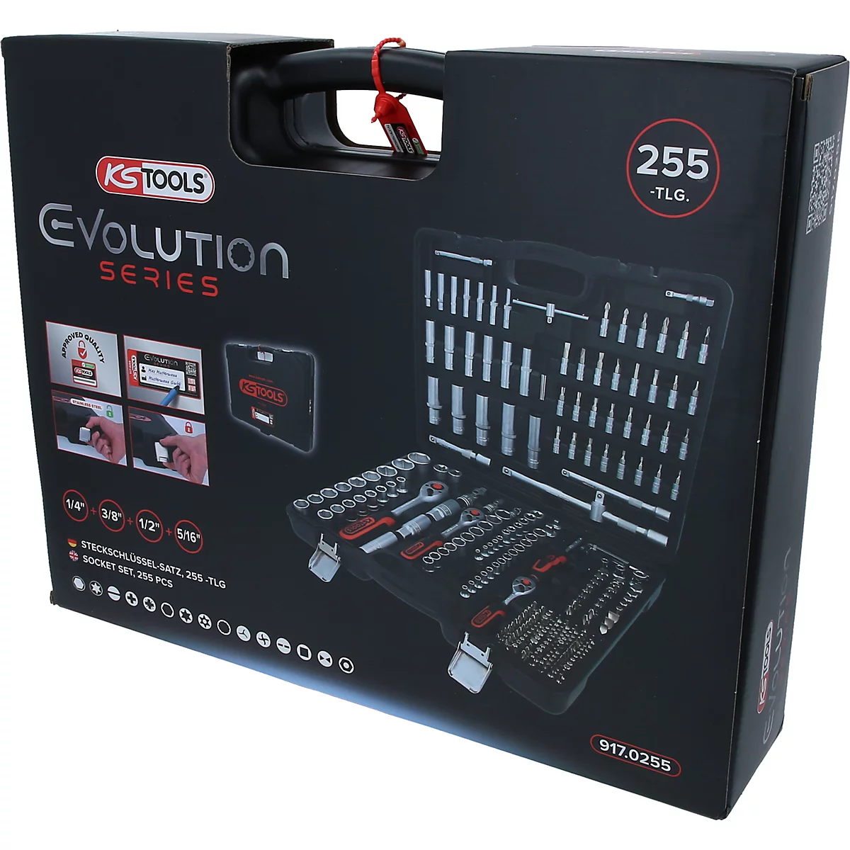 Coffret de douilles 255 pièces KS Tools Evolution Series dans une mallette en plastique noir.