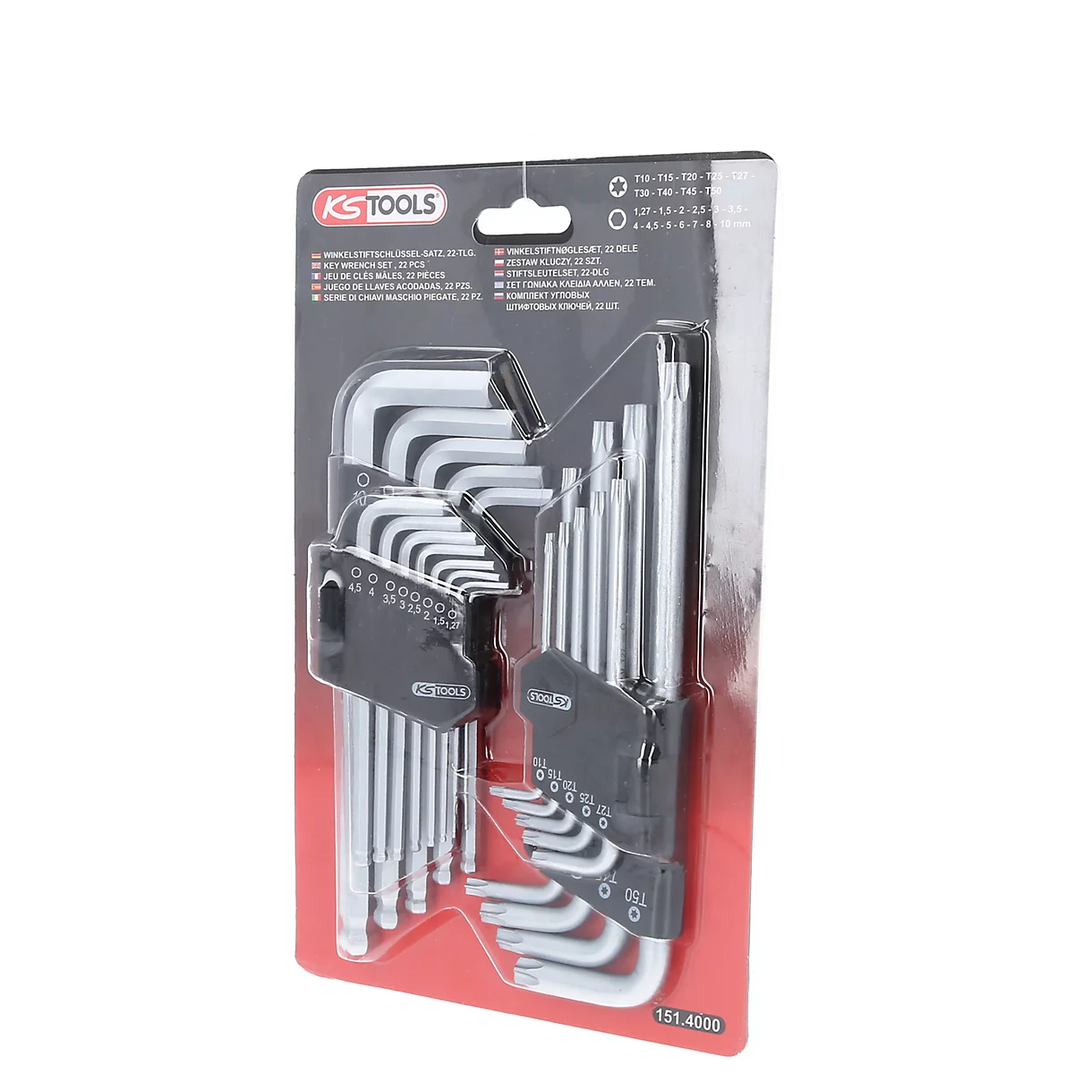 Emballage blister contenant un jeu de clés Allen et Torx de KS Tools.