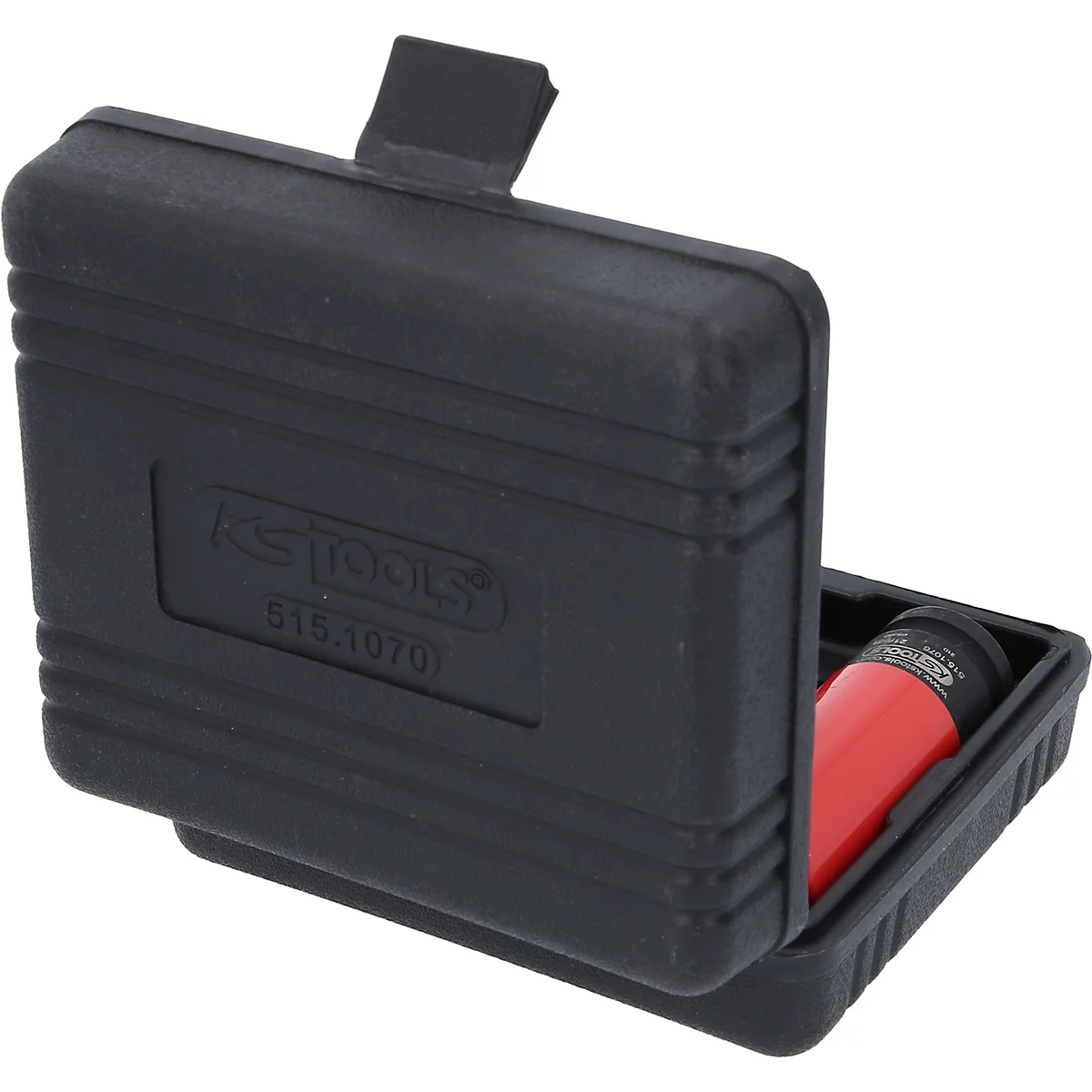 Mallette à outils noire, ouverte. Insert rouge visible, marque KS Tools. Inscription : 515.1070.