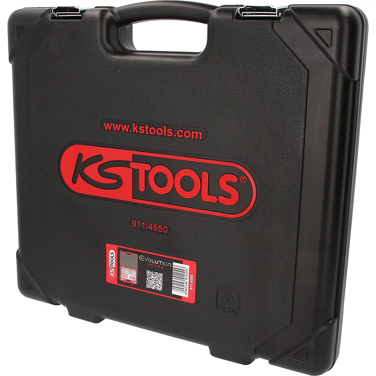 Mallette à outils en plastique noir KS Tools avec logo rouge et numéro d'article 911.4550.