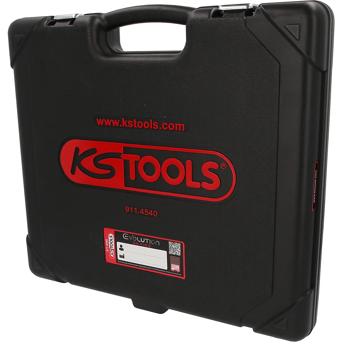Mallette à outils noire KS Tools avec logo et étiquette rouges.