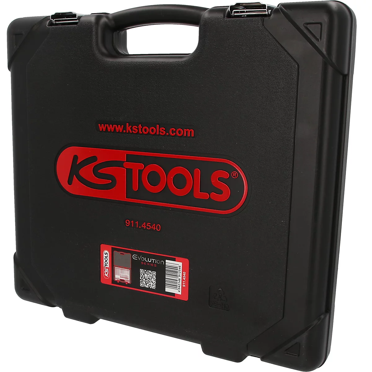 Mallette à outils noire KS Tools avec logo rouge et étiquette produit.