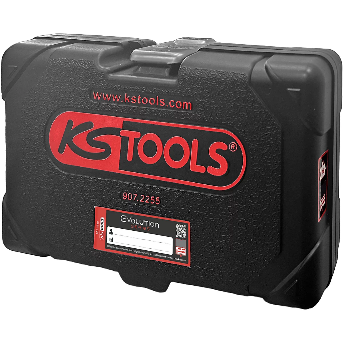 Mallette à outils noire de KS Tools avec logo et étiquette rouges.
