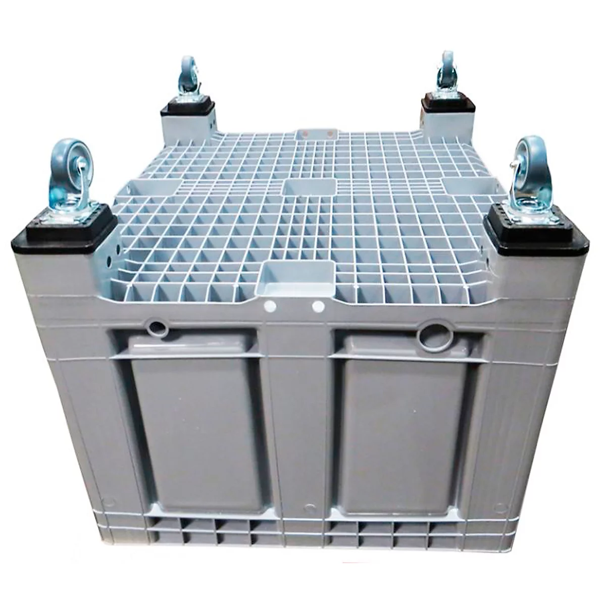 Jeu de roulettes pour conteneur à palettes Big Box FP-FBO1210 avec un volume de 680 l, 2x roulettes pivotantes avec frein, 2x roulettes fixes &amp; vis, ø 100 mm, TPE, gris