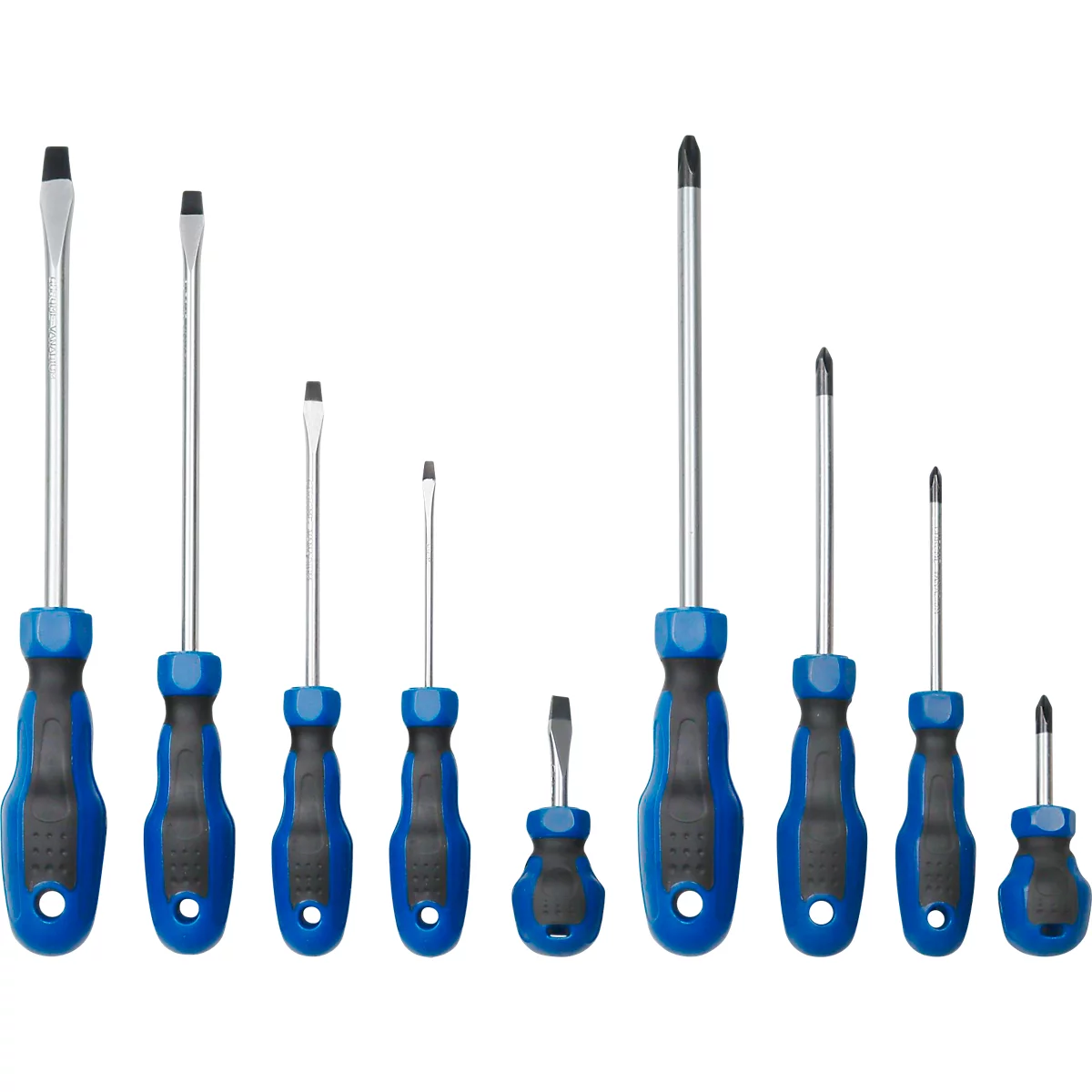 Jeu de tournevis ADB, 9 pièces, à fente et cruciforme, avec garniture en mousse, L 400 x l 190 x H 35 mm