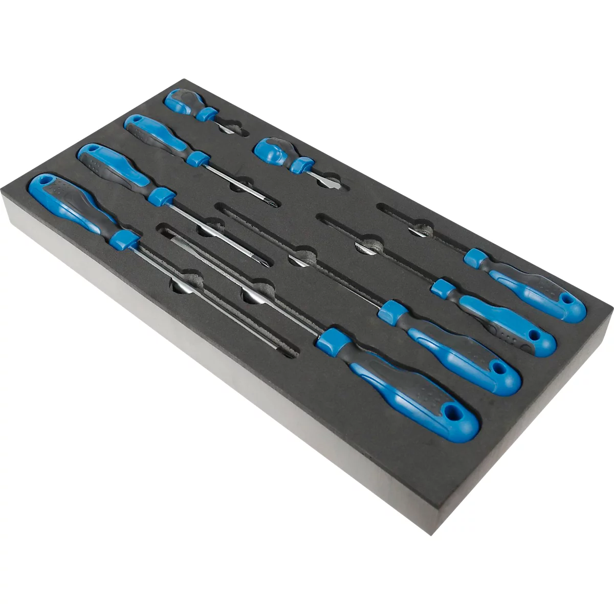 Jeu de tournevis ADB, 9 pièces, à fente et cruciforme, avec garniture en mousse, L 400 x l 190 x H 35 mm