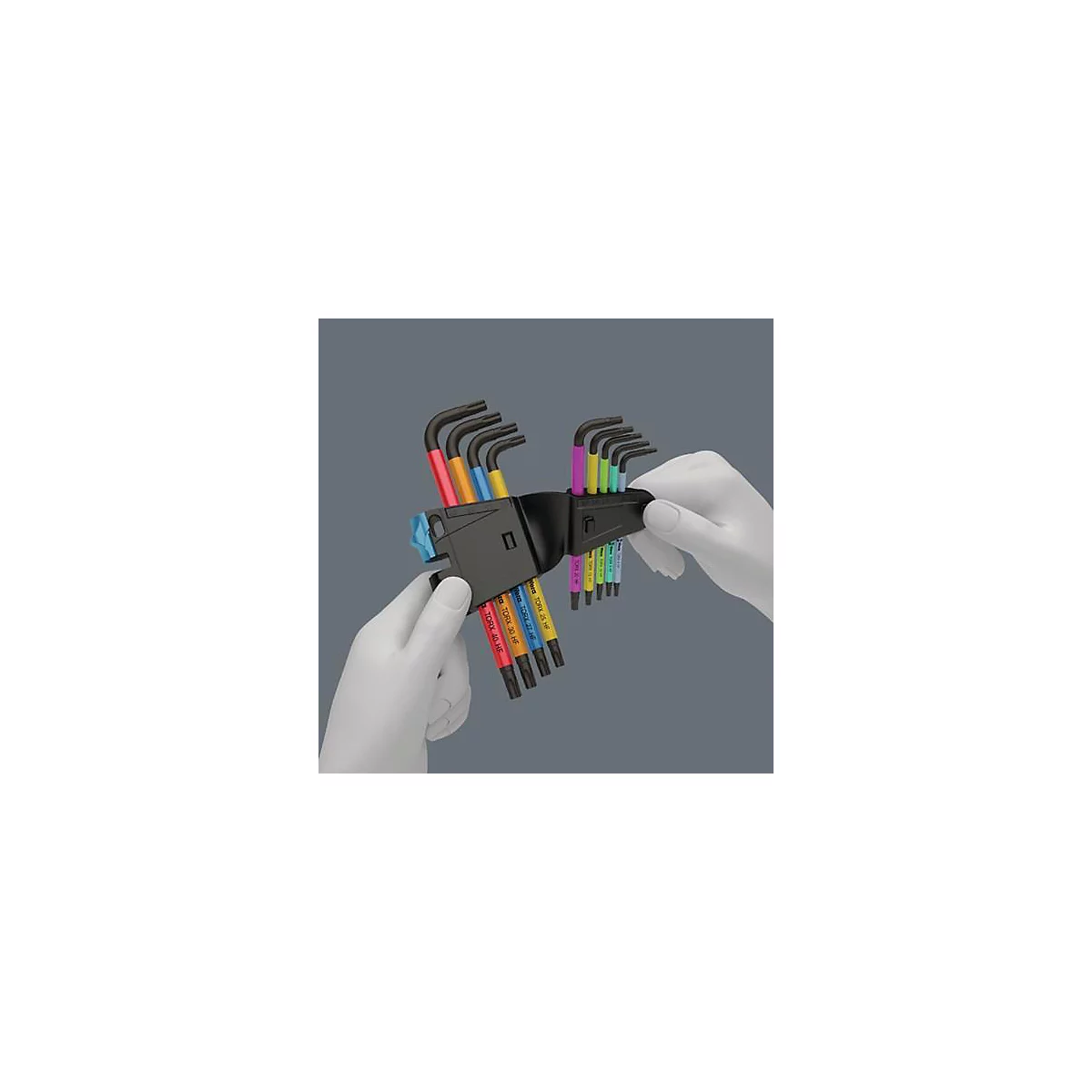 Jeu de tournevis coudés 967 SL 9 pces.T8-T40 code couleur,avec HF WERA