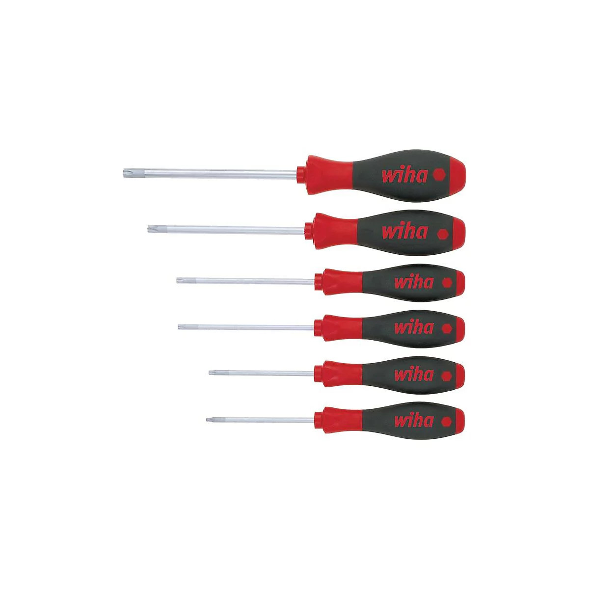Six tournevis avec manche rouge, avec le mot "wiha".