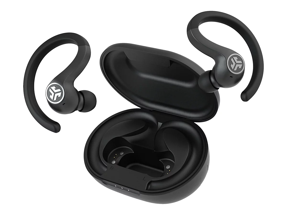 JLab Audio JBuds Air Sport - True Wireless-Kopfhörer mit Mikrofon - im Ohr - über dem Ohr angebracht - Bluetooth - Schwarz