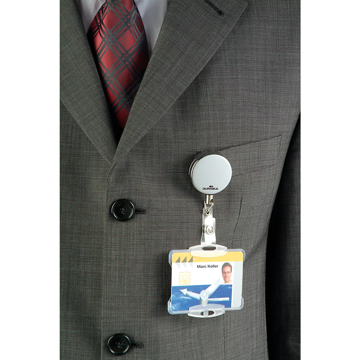 Jojoband Durable CHROME, pour porte-badges/porte-noms, boucle à bouton-pression, pince de fixation, L 800 x l 40 mm, métal chromé, argent, 10 pièces