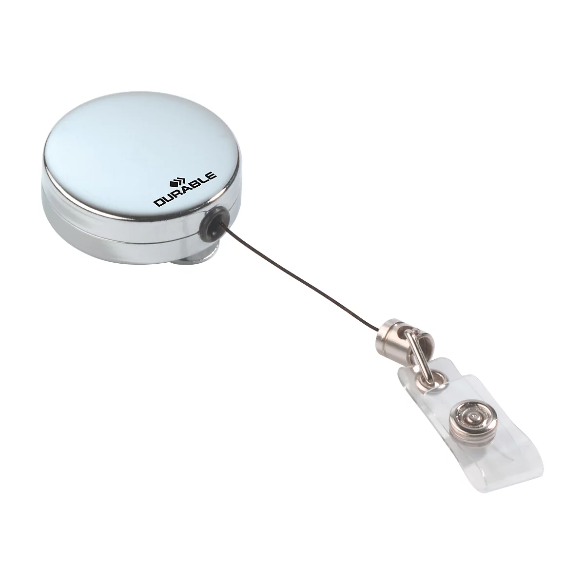 Jojoband Durable CHROME, voor badgehouders/naamplaatjes, drukknooplus, bevestigingsclip, L 800 x B 40 mm, verchroomd metaal, zilver, 10 stuks