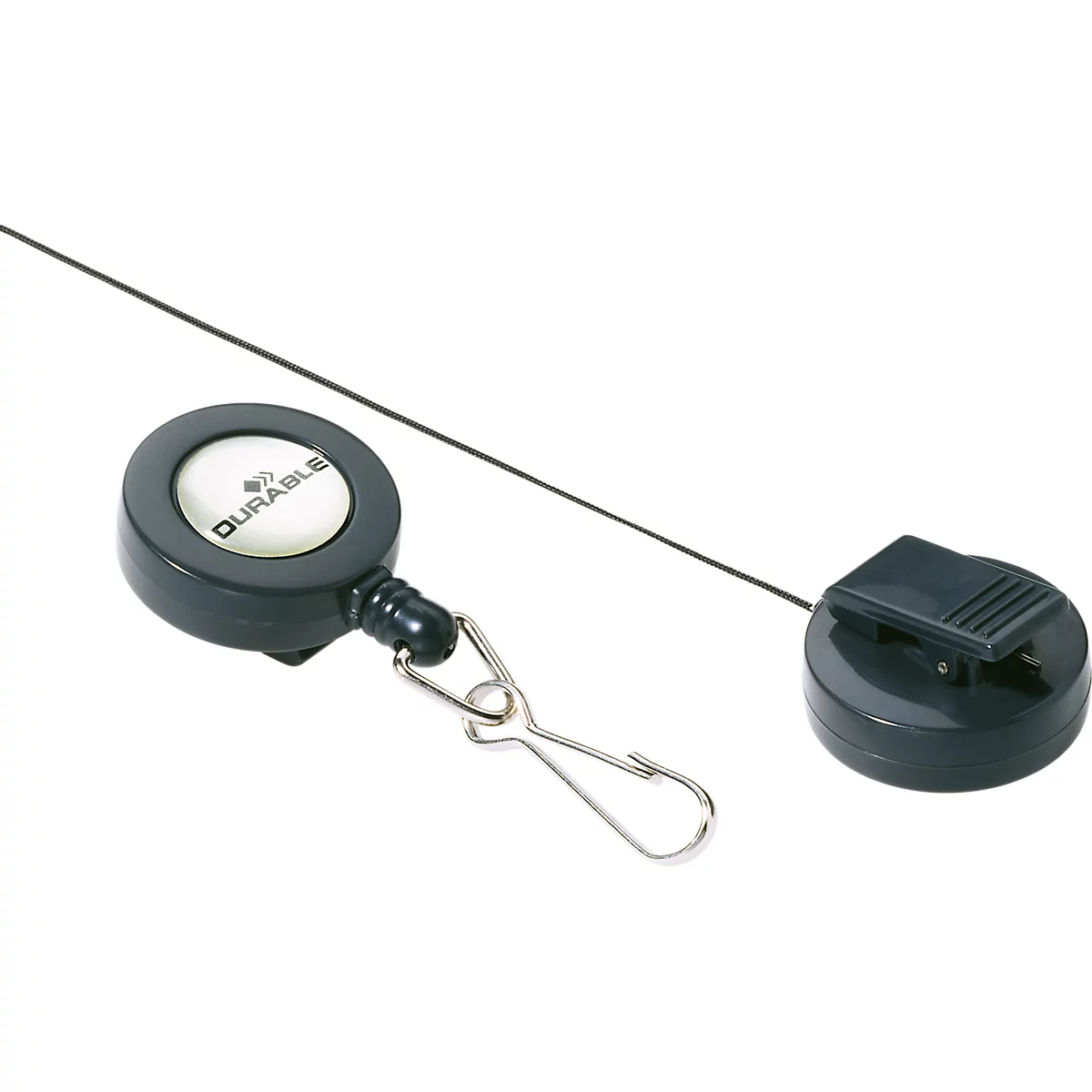 Jojoband Durable, voor badgehouders/naamplaatjes, veerhaak, bevestigingsclip, L 800 x B 30 mm, kunststof, antraciet, 10 stuks