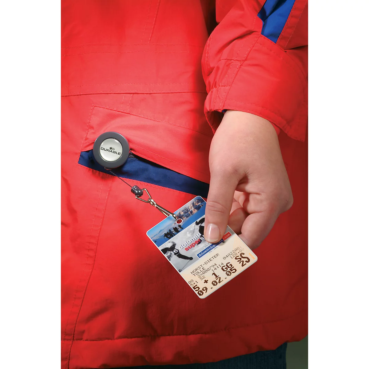Jojoband Durable, voor badgehouders/naamplaatjes, veerhaak, bevestigingsclip, L 800 x B 30 mm, kunststof, antraciet, 10 stuks