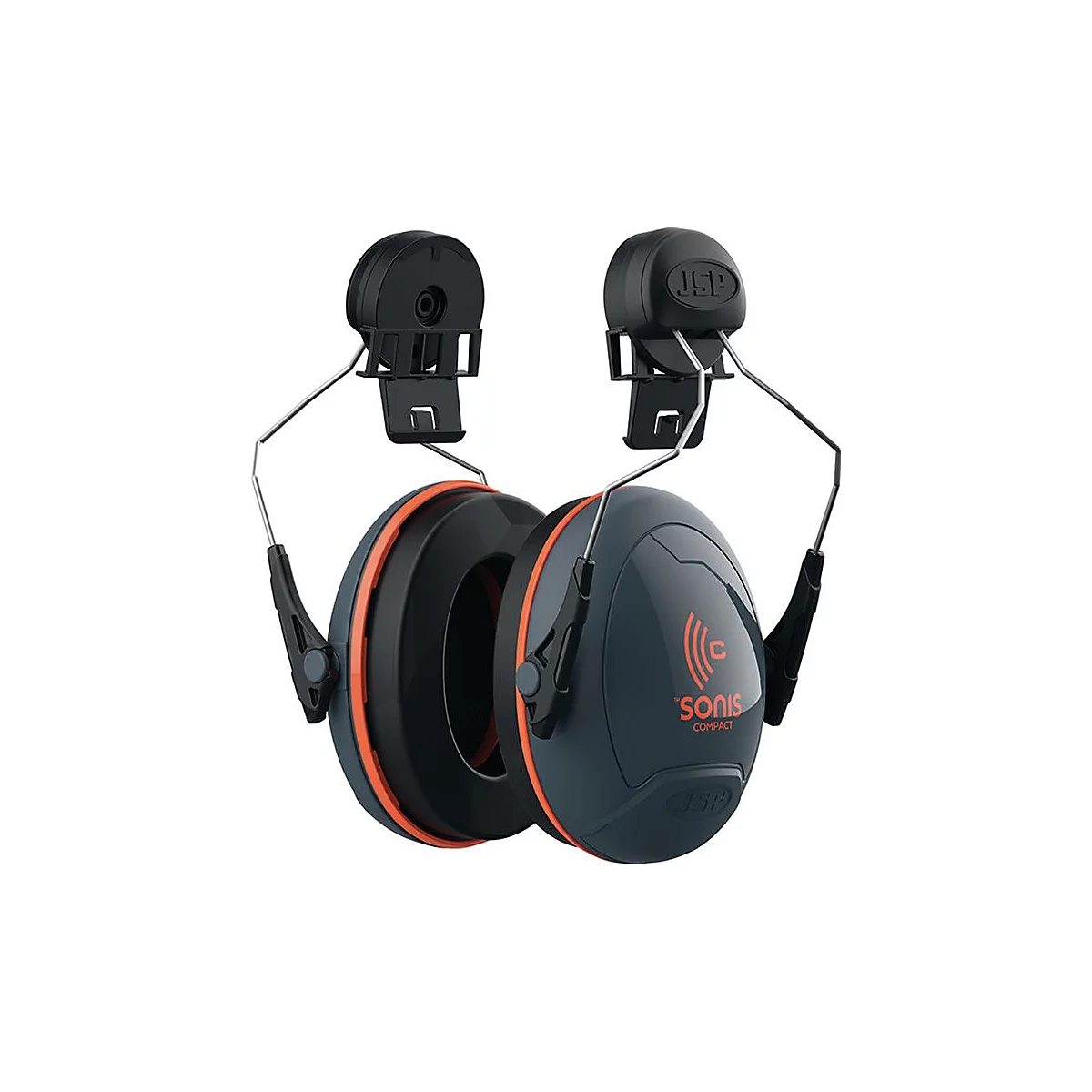 Protection auditive avec des détails noirs et orange, texte "sonis compact".