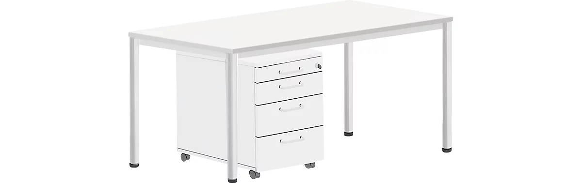 Juego completo BEXXSTAR, escritorio de 1600 mm de ancho pedestal móvil, base de tubo redondo, blanco