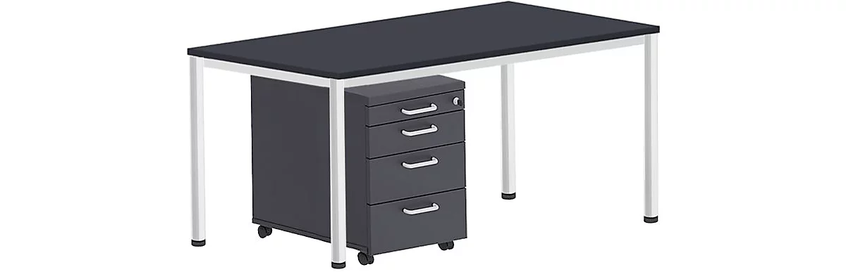 Juego completo BEXXSTAR, escritorio de 1600 mm de ancho pedestal móvil, base de tubo redondo, negro